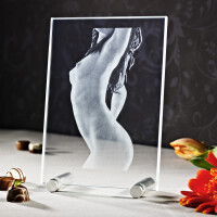 2D Glasfoto klein 9x13 mit Standf&uuml;&szlig;en Querformat Brustbild Hintergrund entfernen